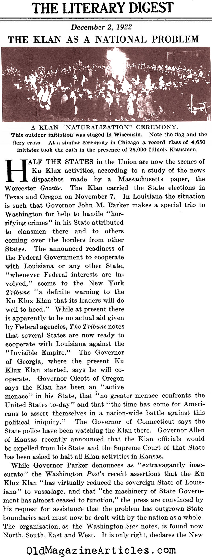 The Klan as a National Problem  (The Literary Digest, 1922)